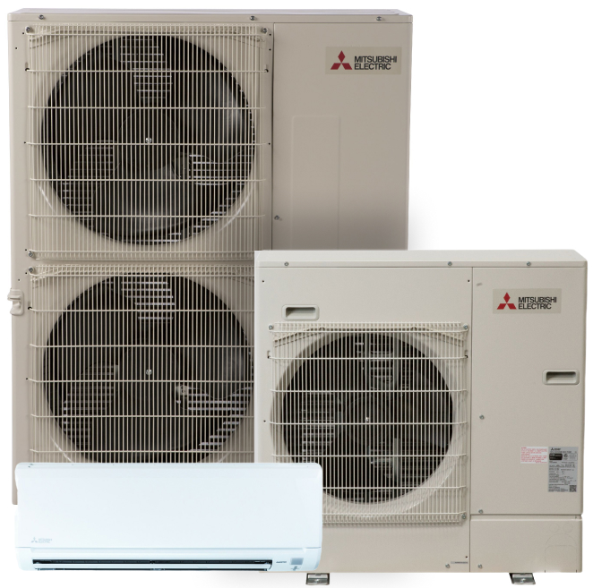 mini split units layered behind one another